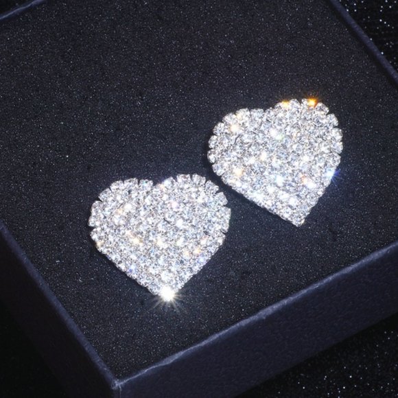 Large Crystal Heart Shaped Earrings - Picture 7 of 10